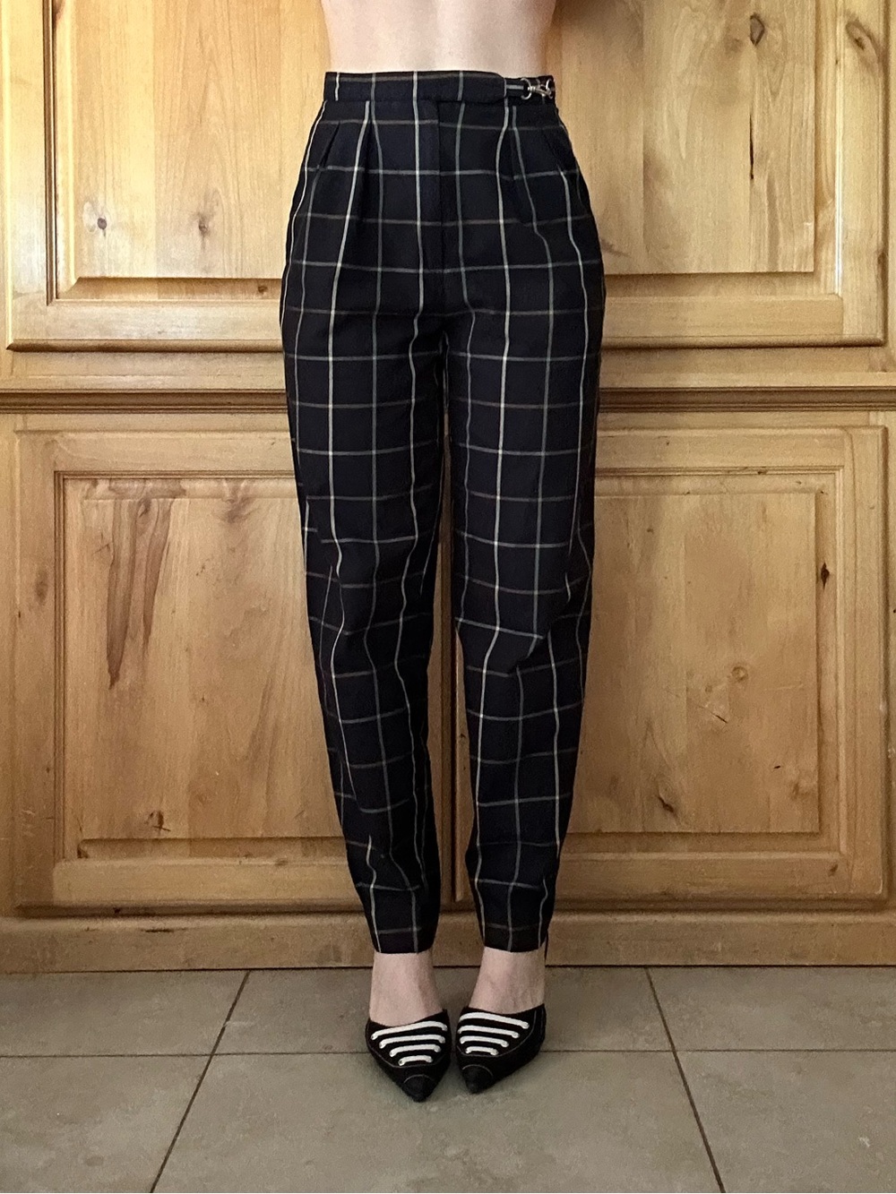 Burberrys Navy & Cream Plaid Tapered Leg Pants